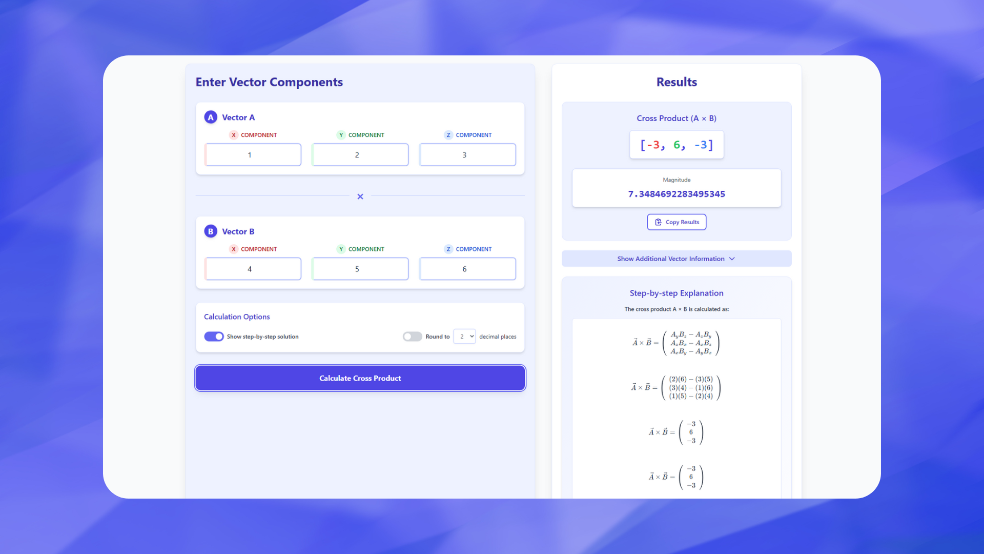 Cross Product Calculator